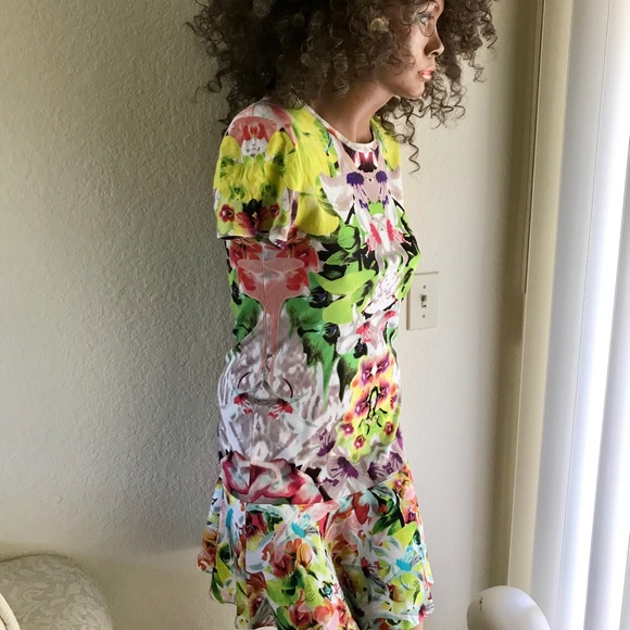 PRABAL GURUNG Digital FLORAL Drop Waist DRESS M - Picture 6 of 8